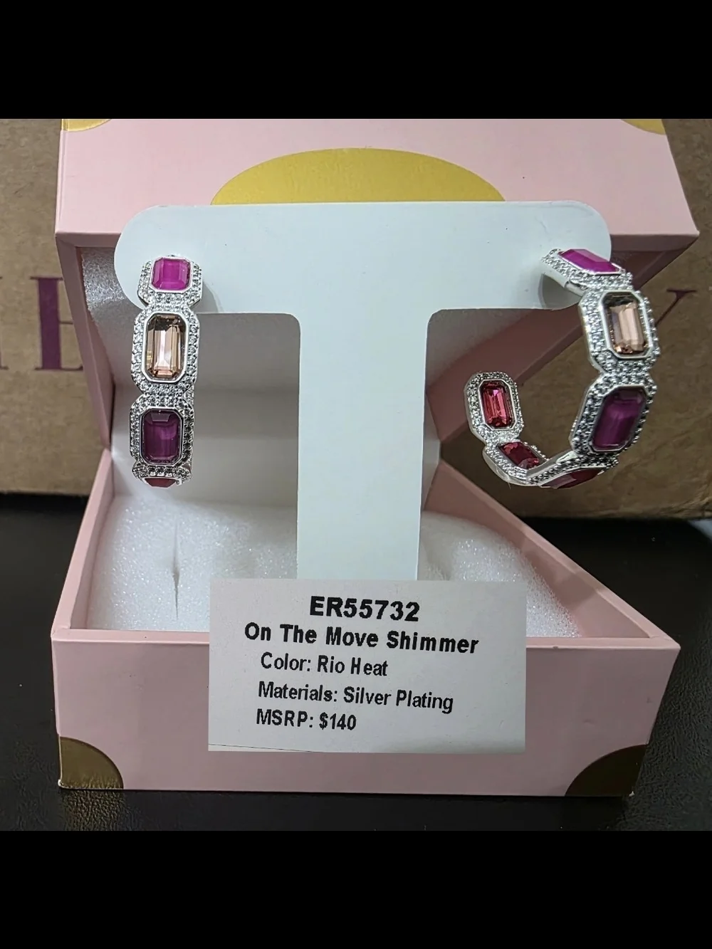 On The Move Shimmer Jewel Candy Hoop Earrings - Rio Heat Silver Plating
